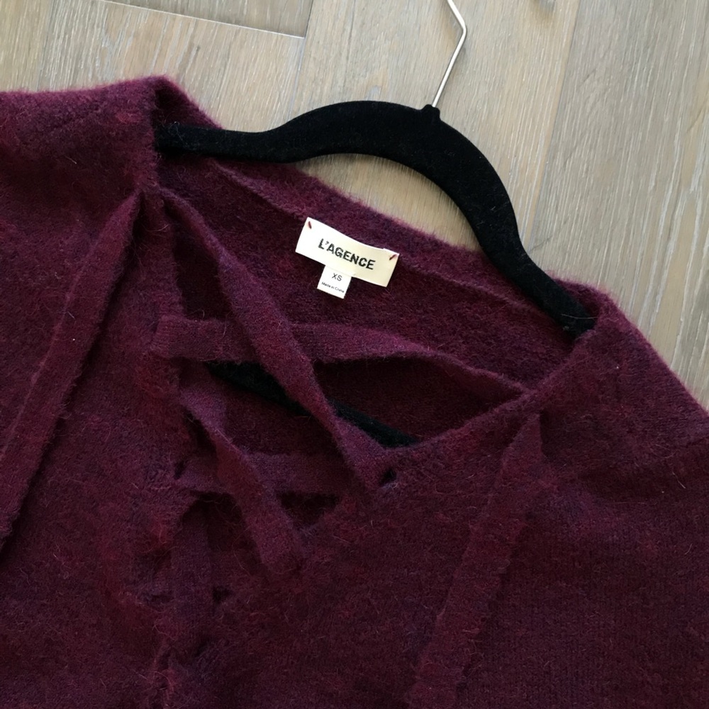 Lace up sweater- burgundy - Picture 7 of 8